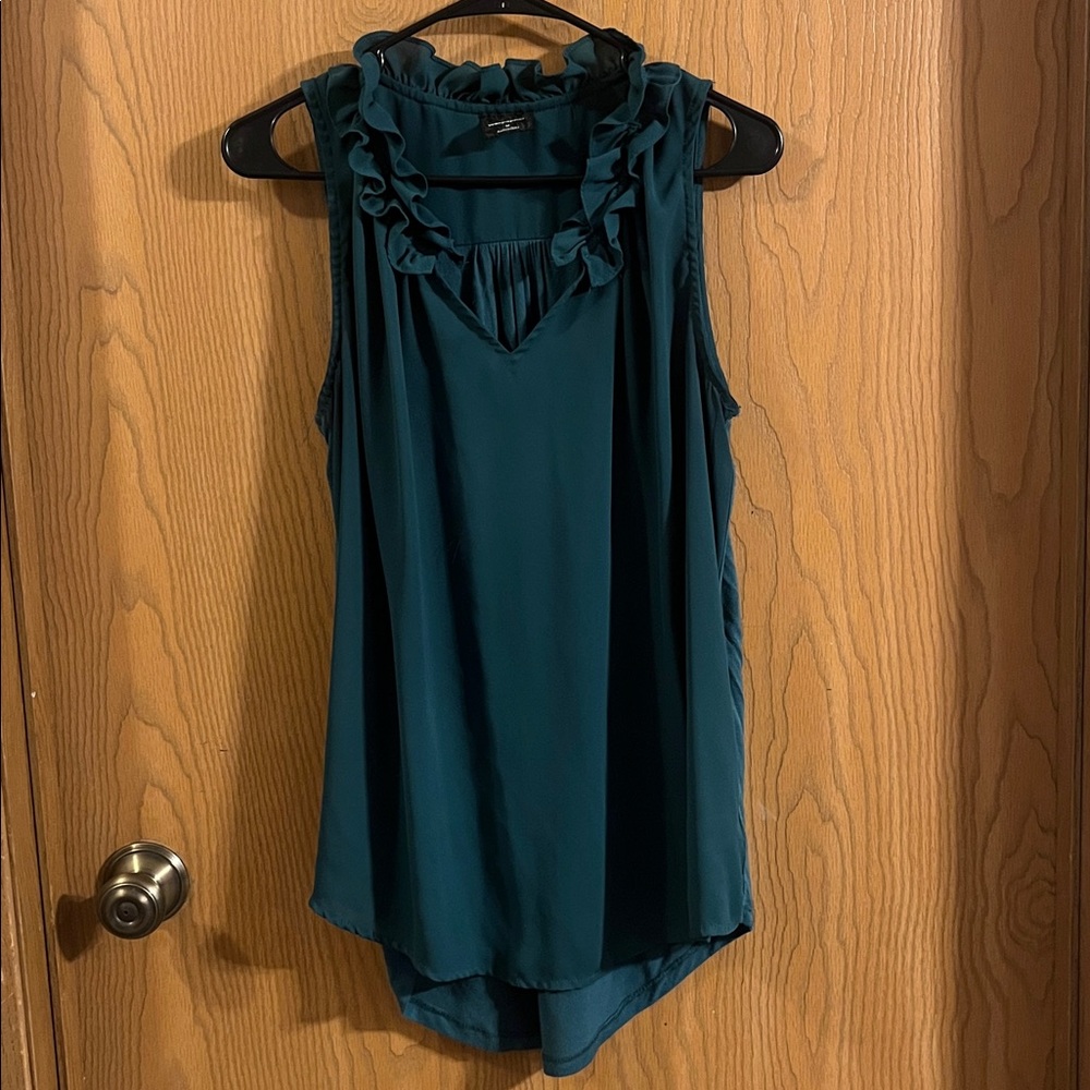 Wallpapher Women’s Teal Sleeveless Ruffle Blouse Medium‎